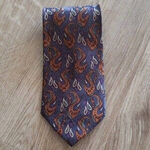 Vintage Christian Dior 100% Silk Purple Orange Paisley Quiet Luxury Retro Tie